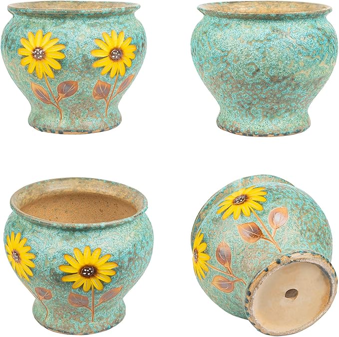 Sungmor Ceramic Hand Painted Succulent Flower Pots, 9 Inch Large Pottery Pots for Indoor Outdoor Plants, Decorative Ceramic Vase for Flower Arrangement Home Decor, Vintage Centerpieces Flowerpot-Ruum Studio Home