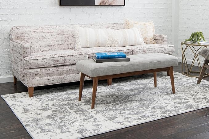 Unique Loom Rosso Collection Vintage, Geometric, Bohemian, Traditional, Distressed, Southwestern Area Rug, Rectangular 5' 0" x 8' 0", Light Gray/Ivory-Ruum Studio Home