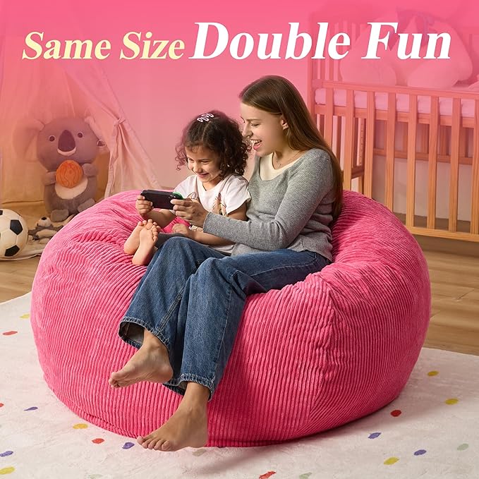 3.5FT Bean Bag Chairs Teardrop Bean Bag Chair for Adults Beanbag Chair with Memory Foam Filled Machine Washable Cover for Living Room, Bedroom (Large,Pink)-Ruum Studio Home