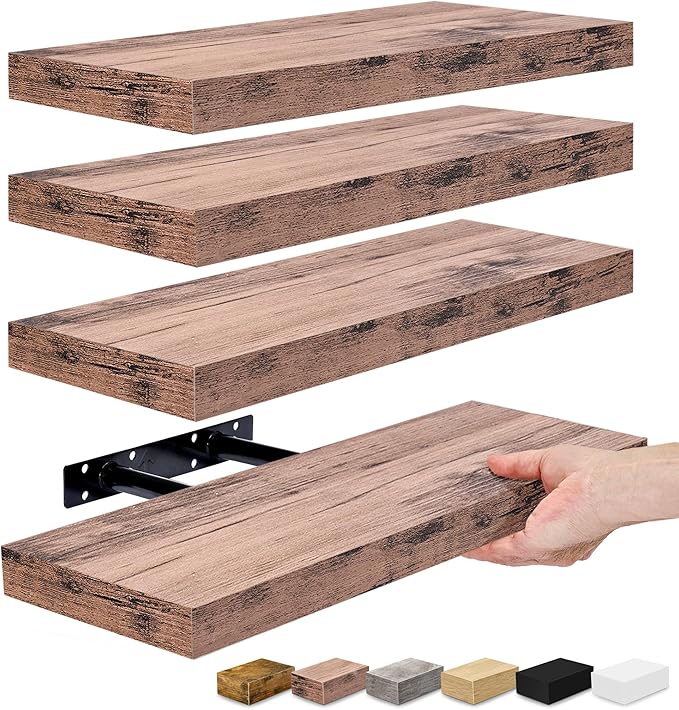 Sorbus Floating Shelves for Wall, Bathroom Shelves Wall Mounted for Kitchen, Bedroom, Living Room, Bathroom Storage, Over Toilet, Hanging Book Shelf for Wall Home Decor (Mahogany, 4 Pack)-Ruum Studio Home