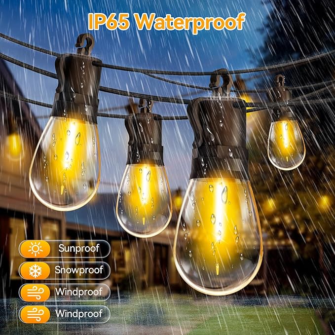 Outdoor String Lights Patio LED Light Outside - 30M 28+2 S14 LED with Remote Control 100ft Porch Lighting IP65 Waterproof-Ruum Studio Home
