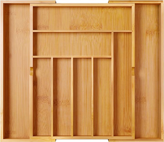 BAMEOS drawer organizer flatware organizer cutlery tray silverware organizer expandable adjustable bamboo drawer organizer kitchen bathroom-Ruum Studio Home