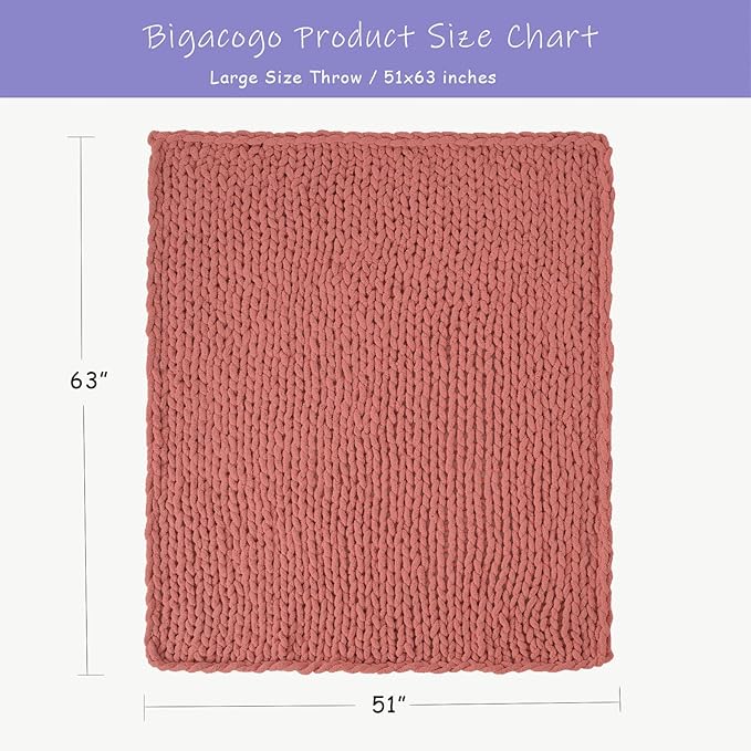 Bigacogo Chunky Knit Throw Blanket for Couch, 51x63 inches, 100% Hand Knitted with Thick Jumbo Chenille Yarn, Cozy Soft Large Rope Knot Cable Crochet Blankets for Sofa Bed Living Room, Antique Red-Ruum Studio Home