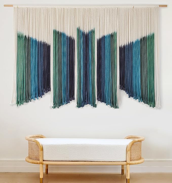 IOWER Macrame Wall Hanging Dip-Dyed 59" Wx37 L Craftsmanship Fiber Yarn Wall Art Boho Macrame Wall Decor-Ruum Studio Home