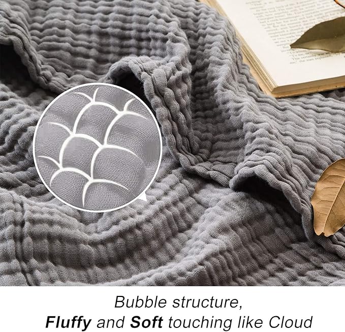 EMME Cotton Blanket Muslin Throw Blanket for Couch Breathable Gauze Blanket All Season Soft and Lightweight Muslin Blankets for Adults (Grey, 50"x70")-Ruum Studio Home