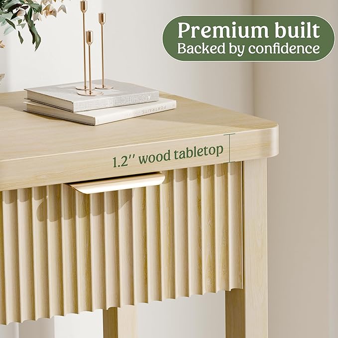 Lulive 51" Fluted Console Table for Entryway, Entryway Table with 3 Wooden Drawers, Farmhouse Behind Sofa Table for Living Room, Hallway, Couch, Foyer-Ruum Studio Home