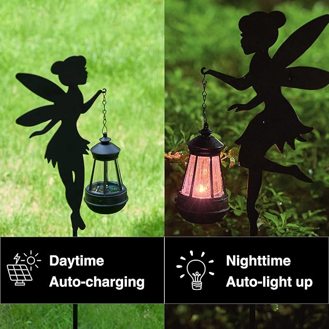 Fairy Garden Accessories Lawn Ornaments 1 Pair - Solar Lights Halloween Decorations Outdoor Garden Statue, Metal Stakes Decorative Figurines for Yard Decor, Patio (Type B Color-Shifting Lighting)-Ruum Studio Home