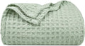 PHF Ultra Soft Waffle Weave Throw Blanket 50"x 60"- Washed Lightweight Breathable Cozy Woven Blanket for Bed - Aesthetic Decor for Couch Bedding Sofa Home Car - Sage Green/Mint Green-Ruum Studio Home