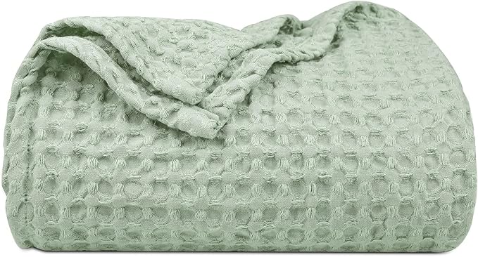 PHF Ultra Soft Waffle Weave Throw Blanket 50"x 60"- Washed Lightweight Breathable Cozy Woven Blanket for Bed - Aesthetic Decor for Couch Bedding Sofa Home Car - Sage Green/Mint Green-Ruum Studio Home
