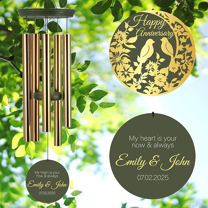 ASTARIN Happy Anniversary Wind Chimes Personalized, Deep Tone Wind Chimes for Memory Day, for Couple Friends Wife Husband, Marriage Keepsake Gift Ideas-Ruum Studio Home