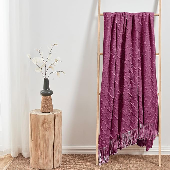 inhand Knitted Throw Blanket for Couch and Bed, Soft Living Room Home Decor Knitted Blanket with Tassel, Outdoor Lightweight Breathable Summer Blanket, Farmhouse Warm Woven Decorative, 50"x60"-Ruum Studio Home