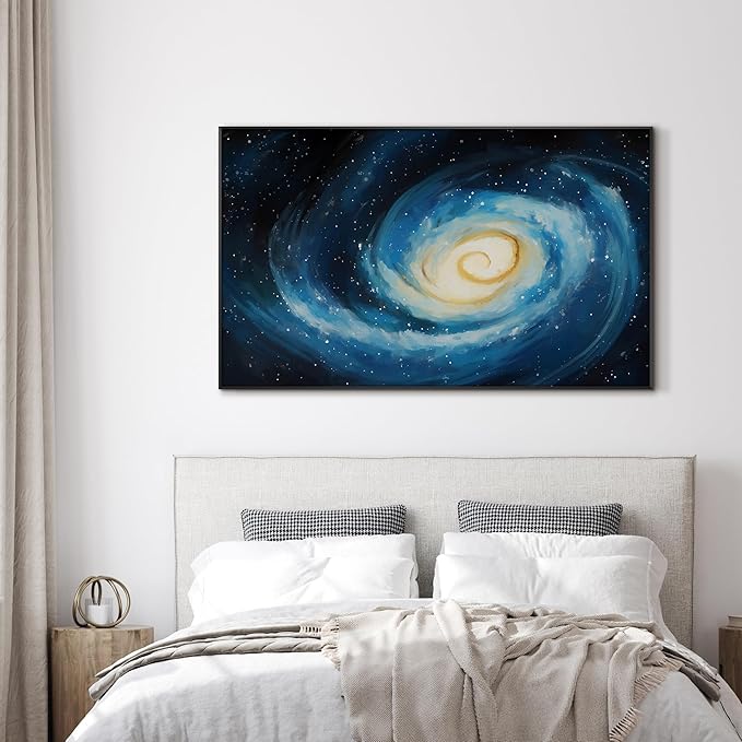 SIGNWIN 36"x60" Extra Large Framed Wall Art Spiral Galaxy Vivid Blue and Yellow Cosmic Space Illustration for Home Living Room Bedroom Decor (Frame Assembly Required)-Ruum Studio Home