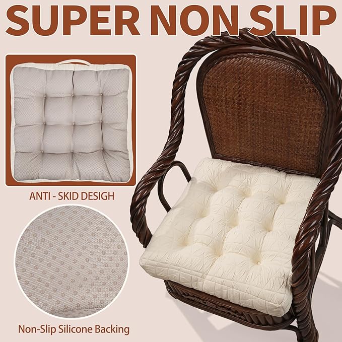 Large Chair Cushions with Handle, 20"x 20" Bite-Size Memory Foam Seat Cushions for Wicker Chair, Patio Non-Slip Rattan Chair Pads, Square Floor Cushion, Beige-Ruum Studio Home