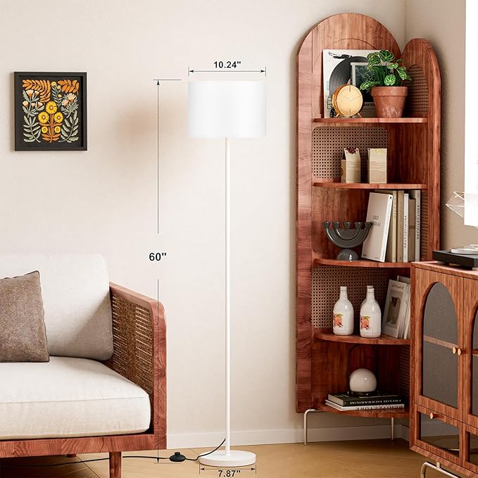 Ambimall 60'' Modern Floor Lamp with Shade, Tall Lamps for Living Room, Bedroom, Office, Dining Room, White Shade with White Pole(Without Bulb)-Ruum Studio Home