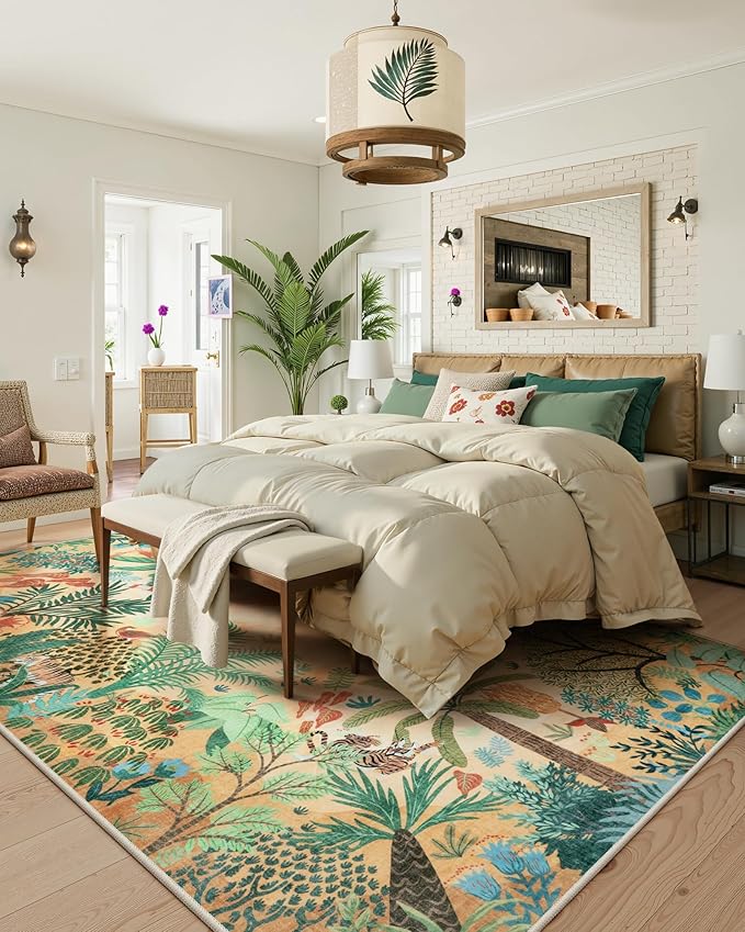 LIVEBOX Washable Jungle Animal Print 6 x 9 Area Rug for Dining Room, Non-Skid Yellow Kids Carpet Playmat Rug for Play Room, Soft Nursery Rugs for Girl Dorm, Kids Rugs for Bedroom Boys-Ruum Studio Home