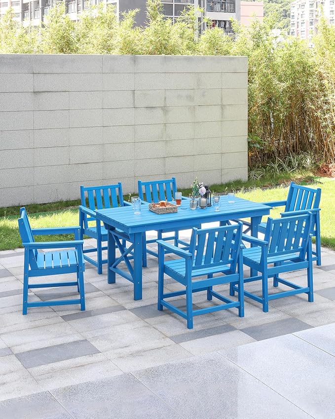 Patio Dining Chair Set of 2, HDPE Outdoor Dining Chair, Ergonomic HDPE Dining Chairs with Deep Seating, All Weather Outdoor Chairs Furniture for Backyard, Deck, Garden, Poolside, Sky Blue-Ruum Studio Home
