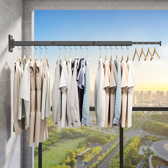 Wall Mounted Clothes Drying Rack,Laundry Drying Rack Wall Mount,Clothes Hanger,Drying Rack Clothing,Retractable Laundry Rack for Hanging Clothes,Collapsible,Foldable,Grey-Hooks-Ruum Studio Home