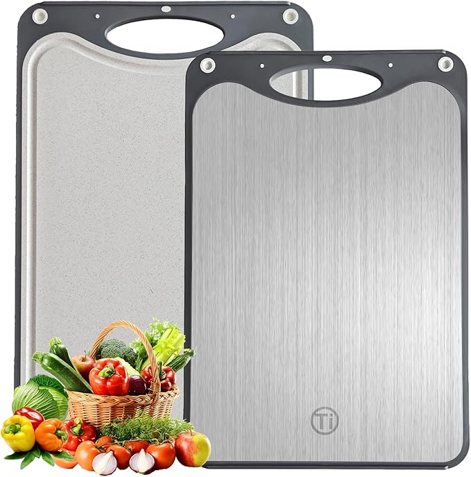 Titanium Cutting Board for Kitchen，Suitable for Handling Meat and Vegetables，Cutting Board Double Sided Food Grade，Pure Titanium and Wheat Straw PP，Dishwasher Safe, Easy to Clean, 15.08 * 10.35 Inches-Ruum Studio Home