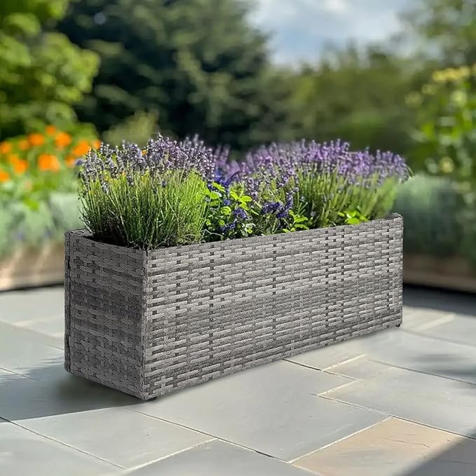 LEWIS&WAYNE Large Rectangular Block Planter Box Handmade Wicker Tall Planters for Outdoor Plants with Removable Liners Modern Planter for Indoor Outdoor Patio Deck - Gray, 36''x12''x16''-Ruum Studio Home