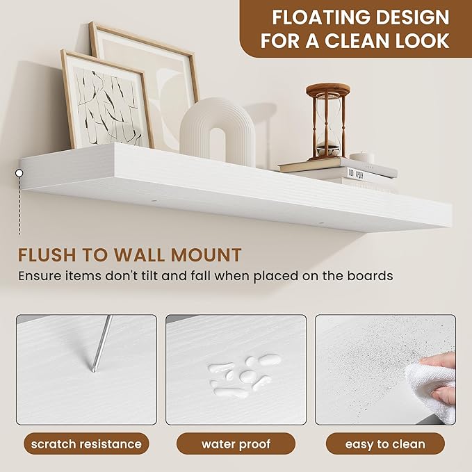 fuqing Floating Shelves for Wall, Bathroom Shelf Wall Mounted for Storage, Shelves with Invisible Bracket for Bedroom, Kitchen, Living Room, Farmhouse Small Book Shelf, 36 Inch Set of 2, White-Ruum Studio Home