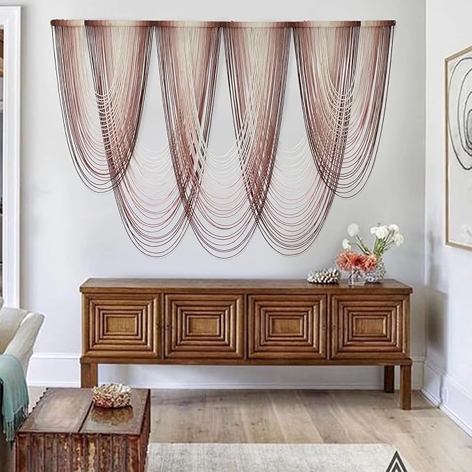 IOWER Macrame Wall Hanging Pink Dip-Dyed Large Macrame Wall Decor For Living Room Boho Fiber Art 57" W x 41" L-Ruum Studio Home
