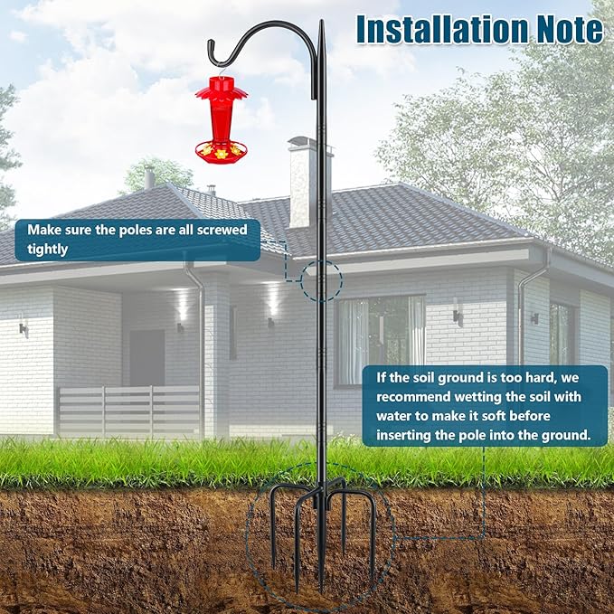 Gtongoko 63 Inch Shepherds Hooks for Outdoor with 5 Prongs Base, Adjustable Bird Feeder Pole Garden Hooks for Hanging Lanterns, Plants Baskets, Hummingbird Feeders, 1 Pack-Ruum Studio Home