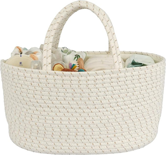 Diaper Caddy Organizer Cotton Rope Baby Basket Nursery Storage and Portable Tote Bag for Car Ideal Baby Shower Gifts and Registry Must-Have for Newborn Essentials Large striped-Ruum Studio Home