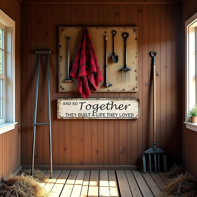 And So Together They Built A Life They Loved Tin Sign Farmhouse Wall Decor Rustic Home Decor Farm House Decorations For Home 4x16 Inch-Ruum Studio Home
