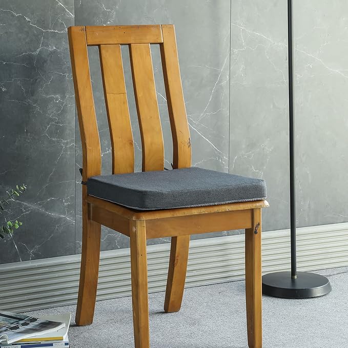 Chair Cushion for Dining Chairs with Ties 4 Pack Non Slip Memory Foam Kitchen Room Chair Pads for Outdoor Patio Furniture 17x16 Inch, Gray-Ruum Studio Home