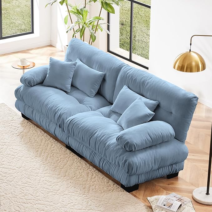 Modular Sectional Sofa, Comfy Cloud Couch Oversized Loveseat, Sectional Couches for Living Room, Modern Chenille Couch for Bedroom, Sleeper Deep Seat Sofa with Throw Pillows, Blue-Ruum Studio Home