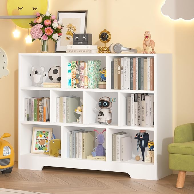 Book Shelf Set of 2, 10 Cubes Storage Organizer, 3-Tier Open Shelf Wooden Bookcase, Freestanding White Bookshelf Cube Shelf for Bedroom, Living Room, Home Office-Ruum Studio Home