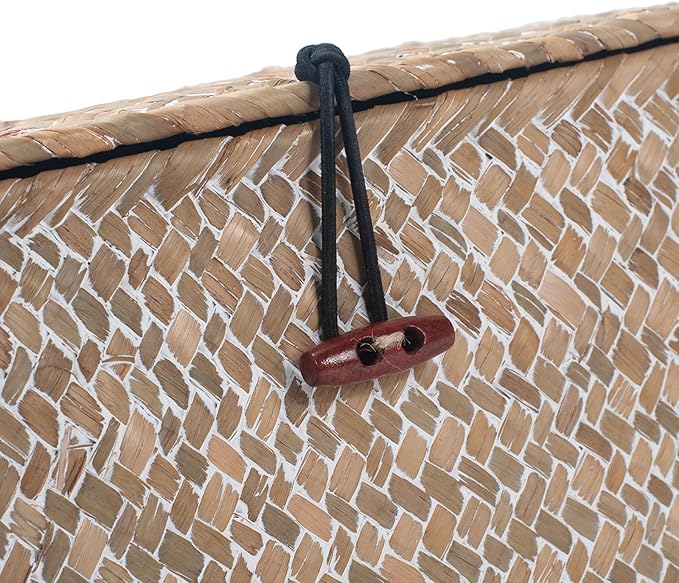 Wicker Basket with Lid, Seagrass Storage Basket, Woven Decorative Storage Baskets for Shelf Organizing, Whitewash-Ruum Studio Home