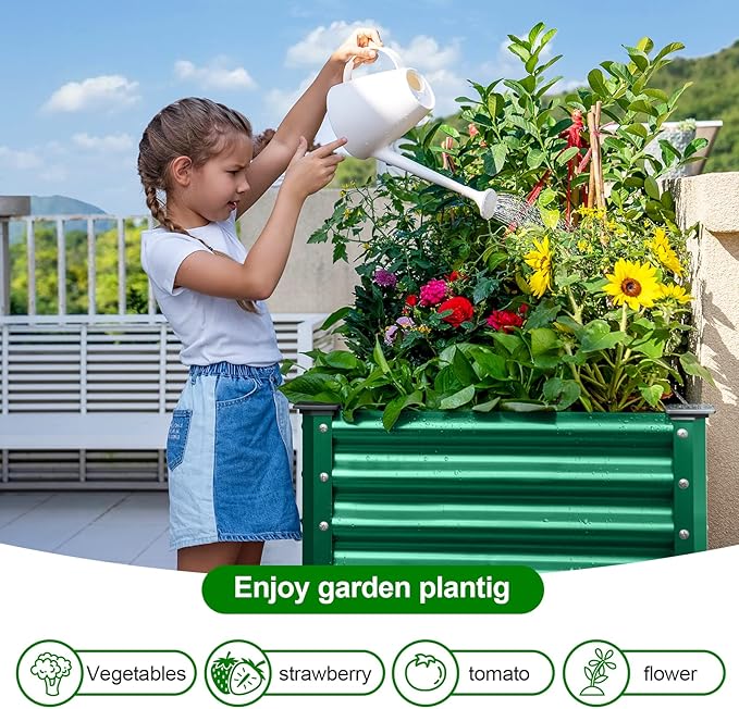Land Guard Galvanized Oval Large Metal Raised Garden Bed with Legs for Vegetables (Green)-Ruum Studio Home