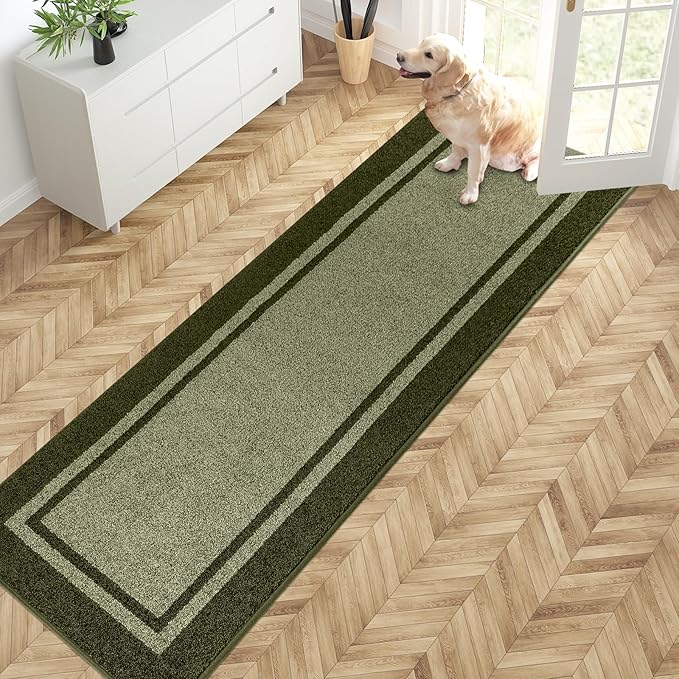 PURRUGS Dirt Trapping Door Mat 24" x 84", Non-Slip/Skid Machine Washable Entryway Rug, Shoes Scraper, Area Rug, Super Absorbent Welcome Mat for Muddy Wet Shoes and Paws, Budding Green & Sage Green-Ruum Studio Home