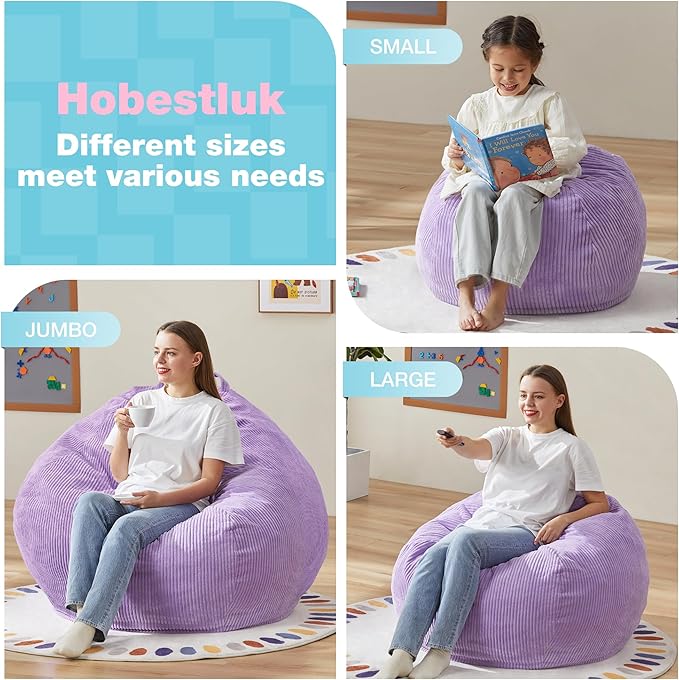 Hobestluk 4.5FT Bean Bag Chair Giant Bean Bag Chair with Filler Included Adult Bean Bag Chairs with Removable Cover for Bedroom Living Room - (Jumbo, Purple)-Ruum Studio Home