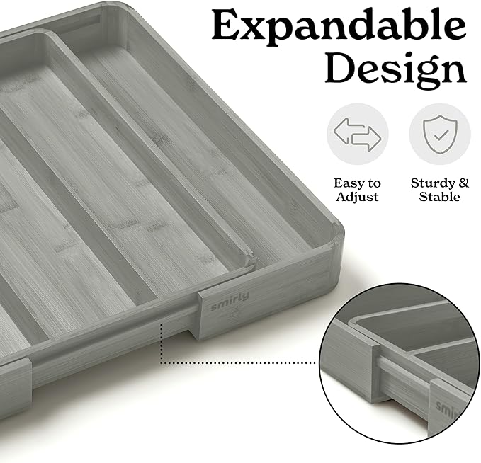 SMIRLY Silverware Drawer Organizer – Bamboo Kitchen Drawer Organizer, Adjustable Utensil Holder and Cutlery Tray, Drawer Dividers for Flatware and Kitchen Utensils-Ruum Studio Home