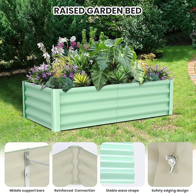 6x3x1ft Large Outdoor Planter Boxes Kit Set of 2, Galvanized Raised Bed Planter with Open-Ended Base Design, Elevated for Outdoor Plants, Durable Raised Bed for Gardening,Green-Ruum Studio Home