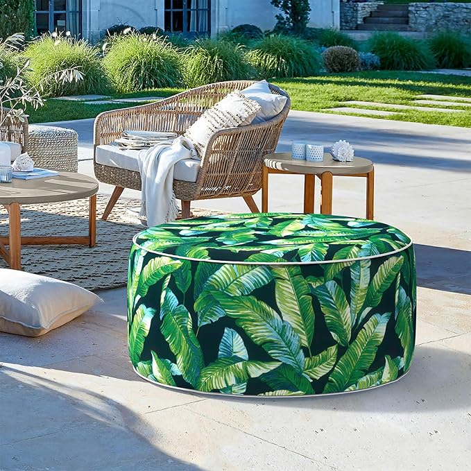 LVTXIII Inflatable Stool Ottoman Footrest with Handle, All Weather Footrest Seat, Indoor or Outdoor Pouf for Home Patio Garden and Camping Use, D31 xH14, Large Round, Hanalei Lagoon-Ruum Studio Home
