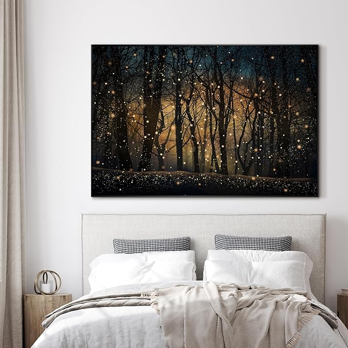 SIGNWIN 46"x72" Extra Large Framed Wall Art Magical Firefly Night Forest, Enchanted Woodland Scene for Home Living Room Bedroom Decor (Frame Assembly Required)-Ruum Studio Home