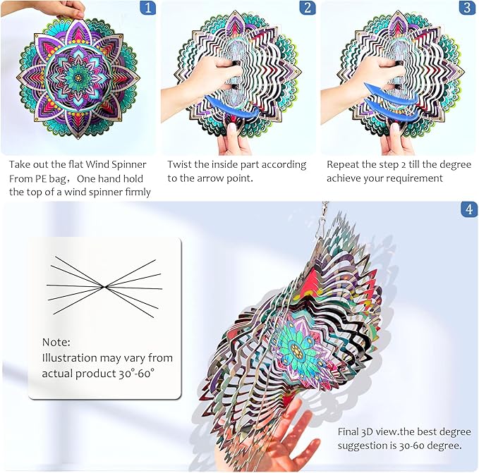 Hanging Wind Spinners for Yard and Garden Mandala Purple Star,Kinetic Wind Spinners Outdoor Worth Gift Christmas Decorations,12Inch Stainless Steel Wind Spinner for Outdoor&Indoor Decor-Ruum Studio Home