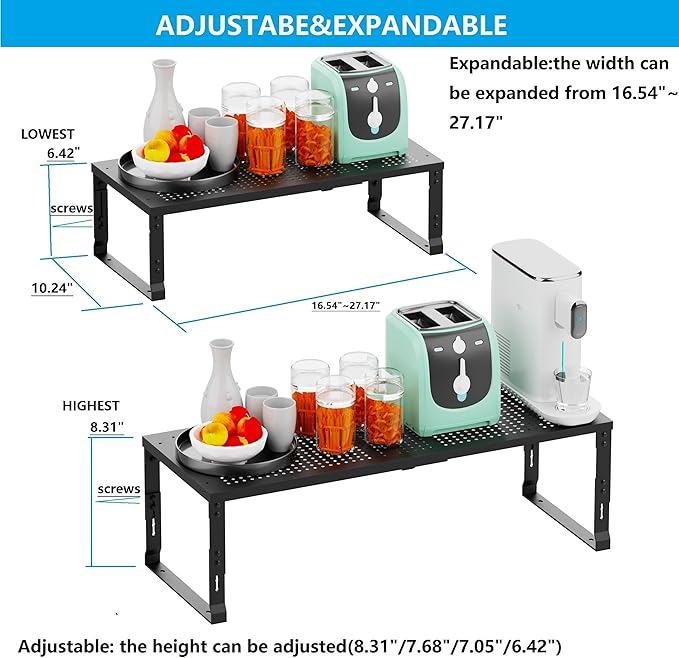 Expandable Spice Rack,Stackable Storage for Cabinet, Multi-Functional Kitchen Shelving,Height-Adjustable,Sustainable Organizer Solution(1Pack/Black/Large)-Ruum Studio Home