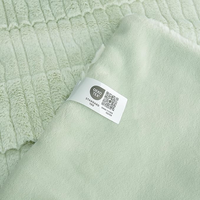 Amélie Home Luxury Striped Faux Fur Throw Blanket for Couch, Embossed Split Fur Cozy Fuzzy Fluffy Luxurious Soft Plush Sofa Chair Bed Gift Blankets for Women Men Wife Friend, 55"x70", Sage Green-Ruum Studio Home