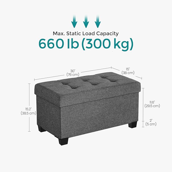 SONGMICS Storage Ottoman Bench, Foldable Foot Rest with Legs, 15 x 30 x 15.2 Inches, End of Bed Bench, Storage Chest, Load up to 660 lb, for Living Room, Bedroom, Entryway, Slate Gray ULSF16GYZ-Ruum Studio Home