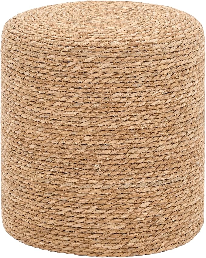 16'' Round Ottoman Natural Seagrass Braided Poof Hand Weaving Round Ottomans Boho Footrest Stool for Home Living Room Bedroom Patio(Natural)-Ruum Studio Home
