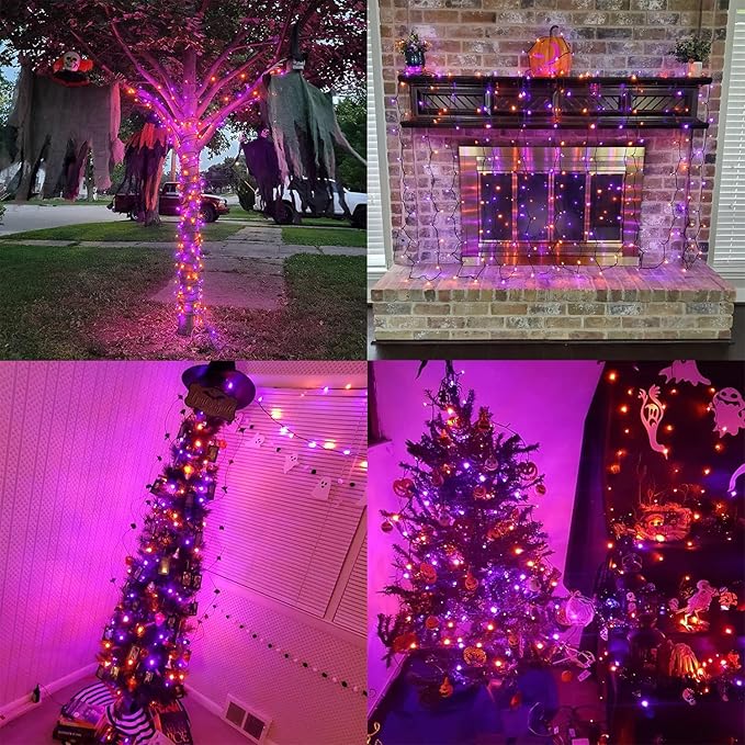 HOME LIGHTING Halloween Lights, 66FT 200 LED Plug in Green Wire String Light, 8 Lighting Modes Waterproof Fairy Mini Lights for Indoor Outdoor Christmas Wedding Party Decorations (Orange & Purple)-Ruum Studio Home
