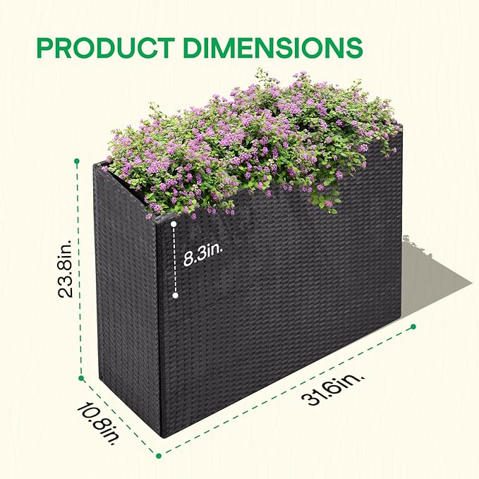 IDZO All Weather Wicker Planter Raised Garden Bed, 24 in Tall Round Rattan Flower Pots, Durable Self-Watering Indoor Outdoor Wicker Planters for Porch Patio Balcony-Ruum Studio Home