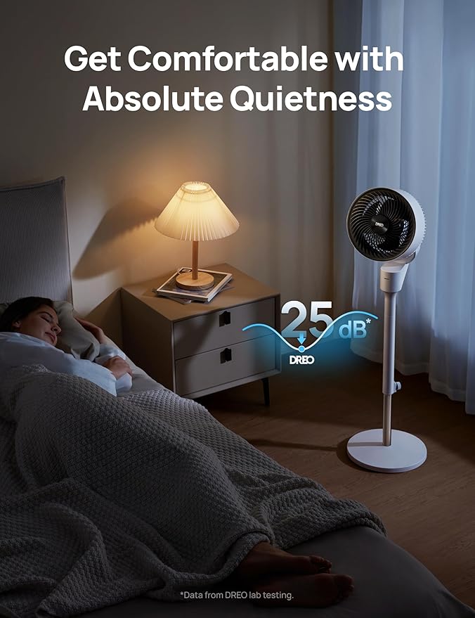 Dreo Fan for Bedroom, 80° Oscillating Standing Fan, 25dB Quiet, 80ft Pedestal Fans for Home Office, 90° Manual Vertical, 3 Speeds, Remote, 34-41" Adjustable Height, Air Circulator-Ruum Studio Home