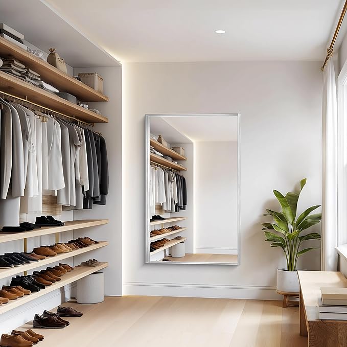 Silver Bathroom Mirror, 36x55 Inch Rectangular Deep Frame Mirror, Large Wall Mounted Bathroom Vanity Mirror Over Sink for Bedroom,Restroom, Living Room, Hangs Vertically or Horizontally-Ruum Studio Home