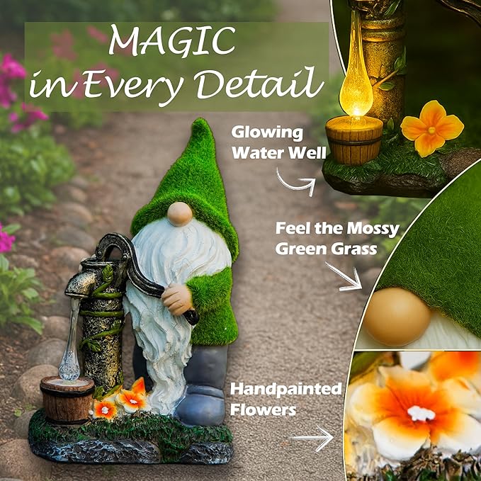 Water Pump Gnome Decorations for Yard/Lawn Outdoors Decor – Weatherproof Garden Statue – Fun Spring Summer Charming Gnomes Gifts for Women (Forest Green) and Home.-Ruum Studio Home