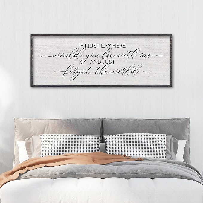 LuZhiQiang If I Lay Here Would You Lie With Me Sign Wall Decor 40"×15" Wood Framed Master Bedroom Above Over Bed Inspirational Wall Art (Black)-Ruum Studio Home
